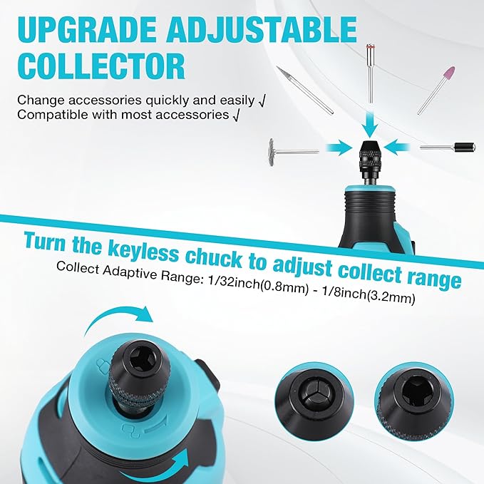 DURATECH Cordless Rotary Tool Kit, 12V Rotary Tool with 2.0Ah Rechargeable Battery, 5000-35000RPM 7 Variable Speed, 118PCS Accessories for Sanding, Polishing, Carving, Cutting, Drilling and DIY Crafts