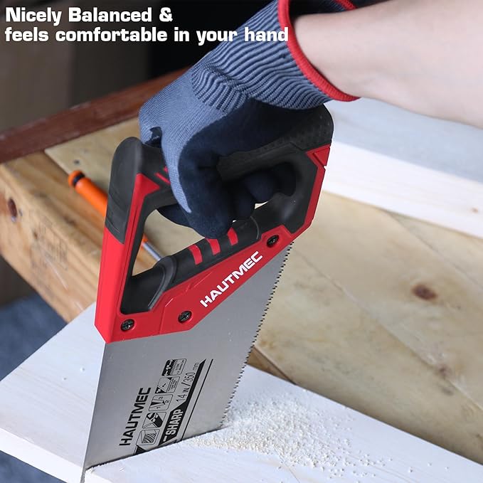 HAUTMEC 14-Inch X-Sharp Pro Hand Saw, Universal Wood Saw with 12 TPI Triple Ground Teeth, Thickened Carbon Steel Blade & Ergonomic Handle, Multi-Use Handsaw for Wood, Plastic, Drywall, PVC – HT0295