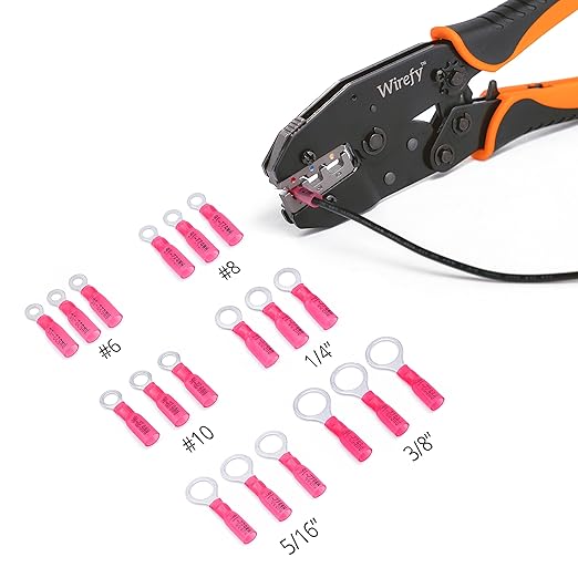 Wirefy 150 PCS Heat Shrink Ring Terminals #10 - a Resistant Ring Connectors - Eyelet Wire Connectors - Red 22-16 AWG