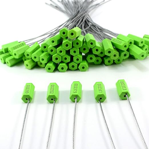 500 pcs Tamper Proof Security Cable Wire Seals Numbered Pad-Lock Pull-Tite Security Tag Straps for Trailers, Cargo, Truck (Green)