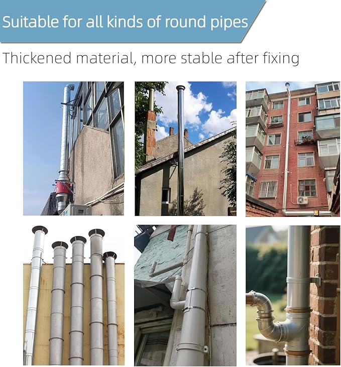 2 Sets Adjustable Pipe Bracket，Heavy Duty Galvanized Iron Stove Pipe Hanger Strap，Wall Support Chimney Pipe Holder，Round Split Ring Vent Conduit Carrier Kit，with All Mounting Screws (12-Inches)