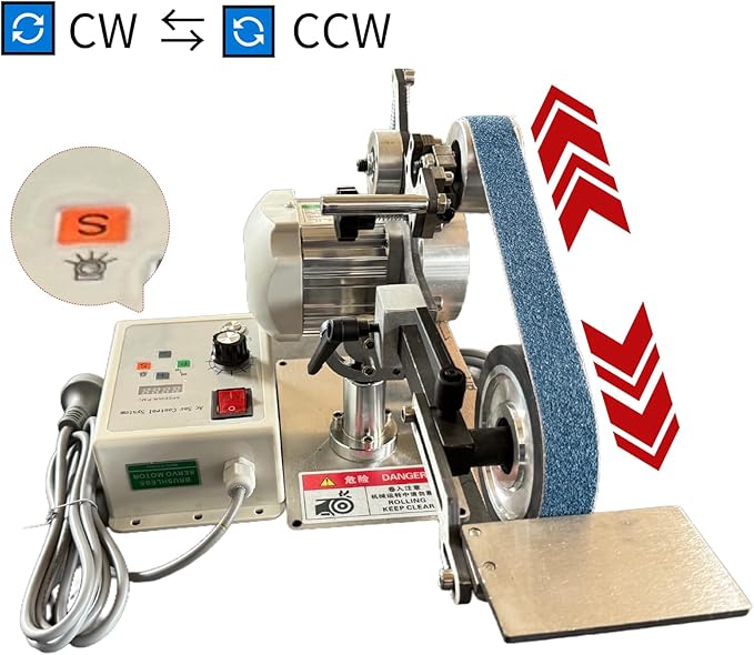 Belt Sander, 30 x 1-Inch VariableVariable Speed Belt Polisher with VFD, 110V 550W Electric Grinding Machine with 2 Grinding Moulds & 3 PCS Sanding Belts for Metalworking, Knife Making