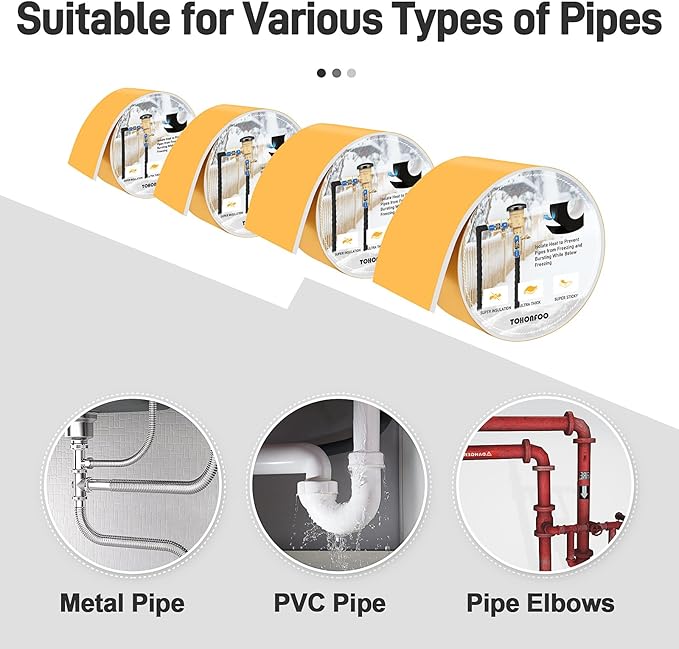Pipe Insulation Tape, Foam Insulation Tape for Outdoor Pipes Winter Freeze Protection, Foam Pipe Insulation Wrap, Heat Tape for Water Pipes, Copper Pipes, PVC, AC Line, 4in x 15ft, White