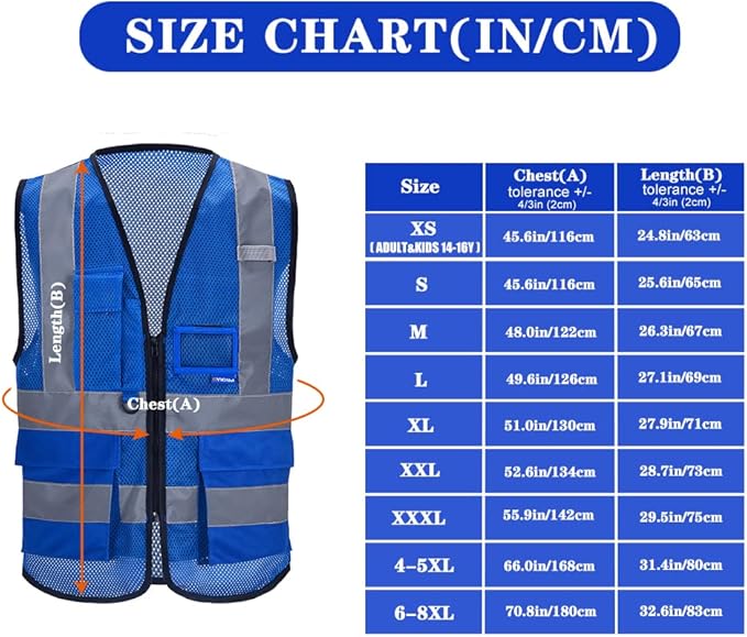 A-SAFETY High Visibility Mesh Safety Reflective Vest with Pockets and Zipper,Hi Viz Work Vest for Men Women (Blue Mesh S)