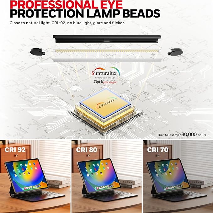 Honeywell LED Desk Lamp with Clamp, HJ3 Sunturalux Architect Desk Lamp for Home Office, Eye-Caring Computer Desk Light 22W 4 Color Modes Clip on Light Stepless Dimming Task Lamp for Working Workbench