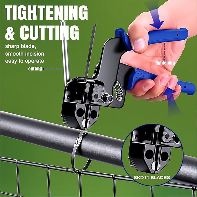Metal Zip Ties Black & Stainless Steel Cable Tie Gun, for Fastening and Cutting Stainless Steel Zip Ties, 150pcs (8" 11.8" 15.75") fence ties for Chain Link Fence, Chicken Coop