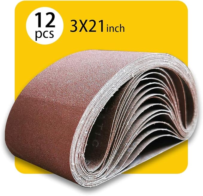 3x21 3 x 21 Inch Sanding Belt Pack 3-Inch x 21-Inch,12 Pcs(4 Each of 80 120 150 Grits) Aluminum Oxide for Sander