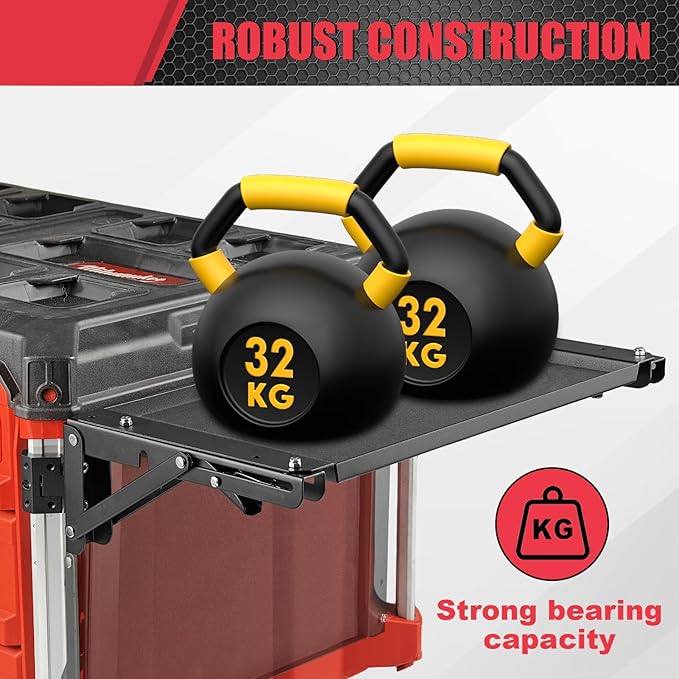 Folding Magnetic Side Table Compatible with Milwaukee Packout Toolbox – No-Drill Packout Accessories & Organizer with Magnetic Tool Tray