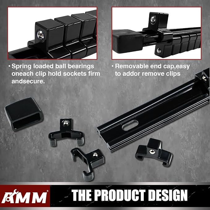 AMM 6-Piece Socket Organizer, 1/2 inch Drive ABS Tools Socket Holder,Heavy Duty Socket Racks, Premium Quality Socket Clip Rail Holder,The best tool trays in the garage