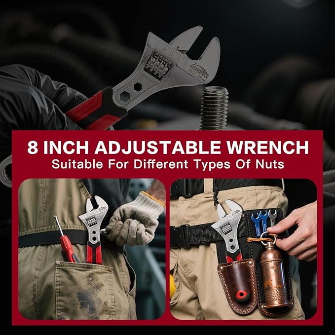 3-piece Adjustable Wrench Set, 6, 8, 10 Inch, Wide Jaw Adjustable Wrench Set with Metric & SAE Scales, Cr-V Steel Wrenchs with Tool Box