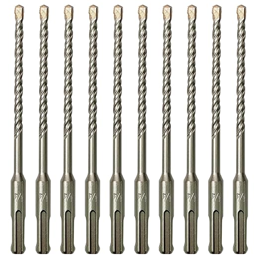 10-Pack SDS Plus 1/4" x 6" Rotary Hammer Drill Bits, Carbide Tipped for Brick, Stone and Concrete