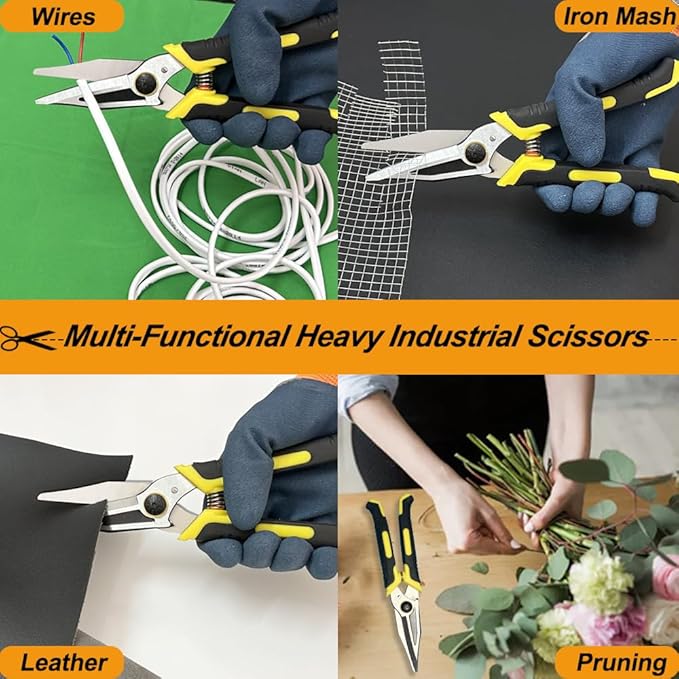 9-Inch Heavy Duty Scissors, Multifunction Shears for Cutting Cable Wires, Cardboard, Vinyl Siding, Straight Snips (Reinforce)