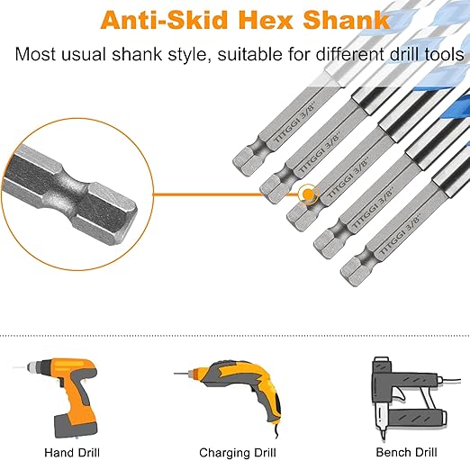 Concrete Drill Bit Set & Masonry Drill Bit Set, Professional Carbide Drill Bits Tip (7 PCS) for Glass/Brick/Plastic/Cement/Tile, 5/32"-3/8" by TITGGI