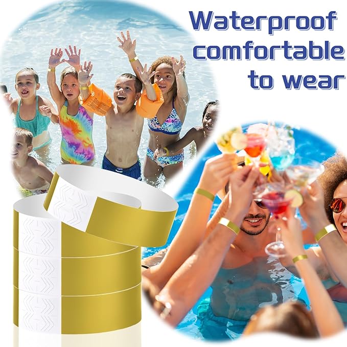 2000 Pcs Paper Wristbands for Events Waterproof Neon Gold Wrist Bands Adhesive Concert Identification Wristbands Hand Bands for Events(Gold)
