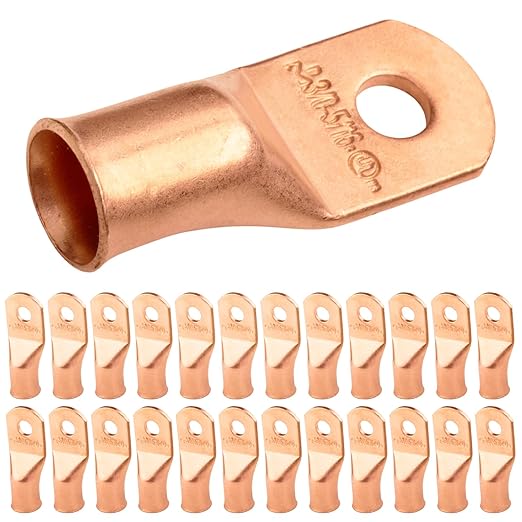 SELTERM 25pcs 3/0 AWG 5/16" Stud Battery Lugs, Ring Terminals, Heavy Duty Copper Wire Lugs, Battery Cable Ends, 000 Gauge Ring Terminal Connectors, UL Bare Copper Eyelets Electrical Battery Cable Lugs