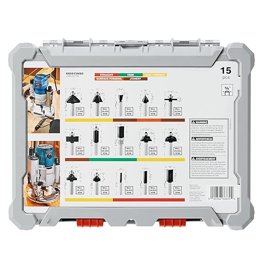BOSCH RBS015MBS 15-Piece (Universally Compatible Accessory) Carbide-Tipped Wood Router Bit Assorted Set