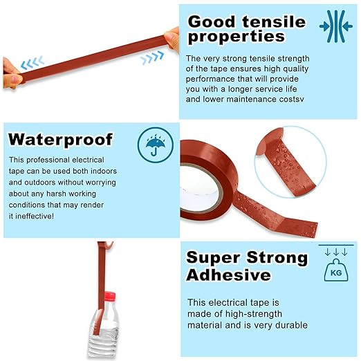 Romeda 9 Pack Electrical Tapes, Electrical Tape Water, Sun, and Oil Resistant, Electrical Tape is Suitable for Most Domestic, Commercial, and Industrial environments - Brown