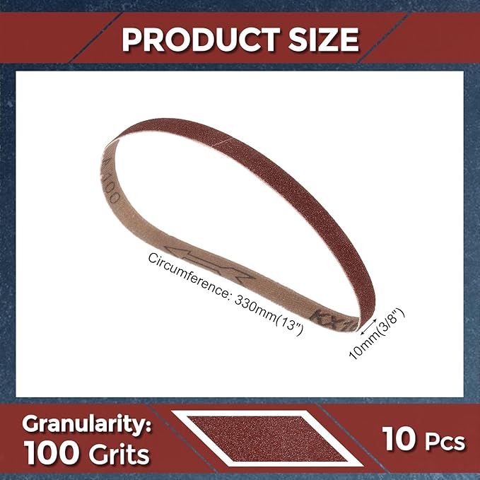 10 Pcs Sanding Belts 3/8 x 13 Inch 100 Grit Aluminum Oxide Abrasive Sandpaper for Belt Sander Metal Grinding Wood Working Weld Rust Removal