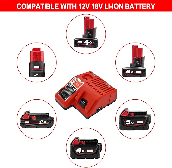 2 Pack 5.0Ah 18V Batteries and Charger Replace for Milwaukee M18 Battery 48-11-1850, Compatible with m18 Milwaukee Battery Charger Combo 48-11-1860 48-11-1815 48-11-1820 48-11-1828