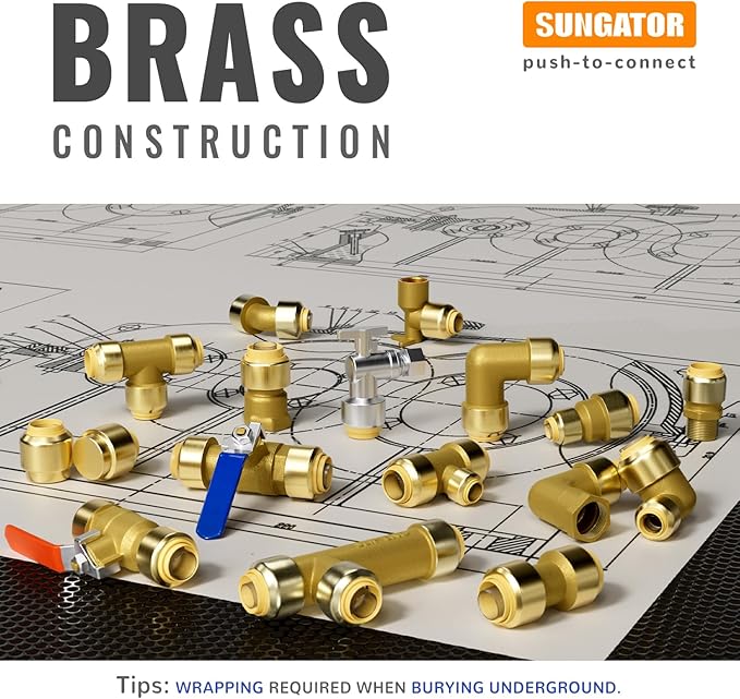 Shut Off Ball Valve 1 Inch, SUNGATOR 1 Inch Ball Valve, Push-to-Connect Water Shutoff wsith Blule Handle, No Lead Brass Plumbing Fittings for PEX Pipe, Copper, CPVC, Pack of 2