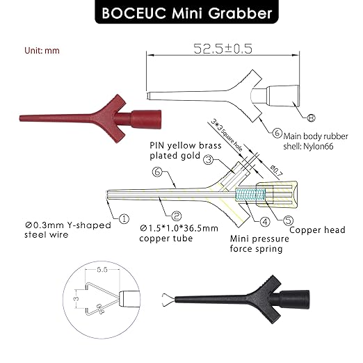 Test Lead Set, Mini Grabber Test Hook Clips Silicone Jumper Wires Cable for Logic Analyzer Electrical Testing, 60 V, 3A(6 Colors 18PCS)