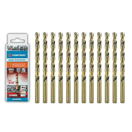 9/32 inch Cobalt Drill Bits (12Pcs), M35 HSS Metal Jobber Length Twist Drill Bit Set for Hard Metal, Stainless Steel, Iron, Copper, Aluminium, Brass, Plastic & Wood