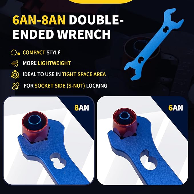3AN-20AN AN Fitting Wrench AN Fitting Tool for AN Hose Fitting Assembly Adjustable Lightweight Aluminum Red With 6AN-AN8 Double-ended AN Wrench Blue