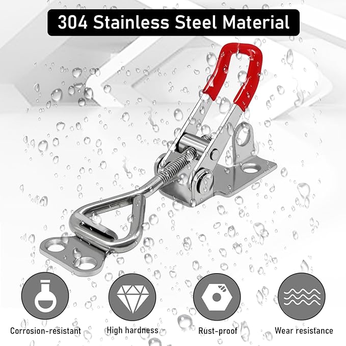4pcs 4001 Toggle Latch Clamp with Lock Hole – 304 Stainless Steel Heavy Duty Latch, 400Lbs Holding Capacity, Adjustable Quick Release Pull Latch
