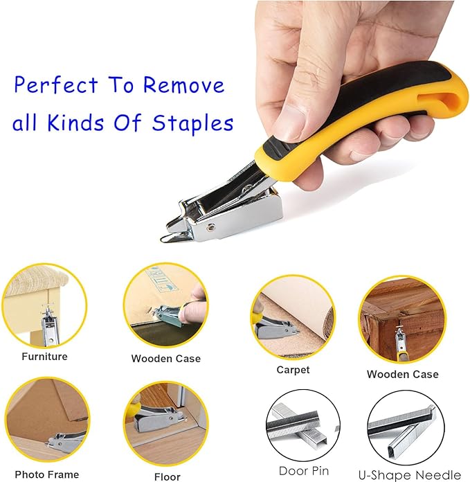Upholstery Staples Remover Staple Puller Tool, Staple Remover Heavy Duty Removing Stapler for Furniture Carpet Floor Cartons Wooden Case,Yellow