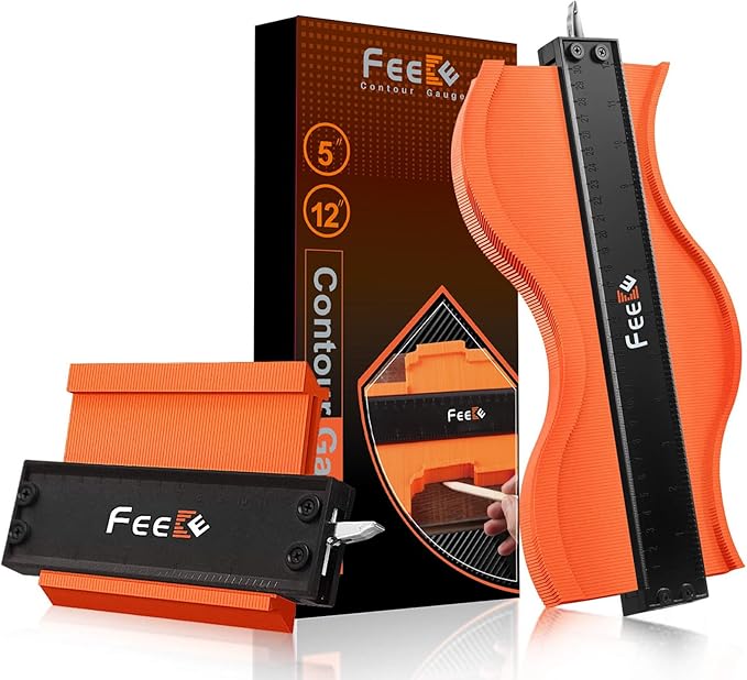 Feeke Contour Gauge (12+5 Inch) with Lock Profile Tool, Gifts for Men Dad Husband Him Super Contour Shape Duplicator Men Gifts Woodworking Tools Construction Outline Angle Measuring Tool for Mens