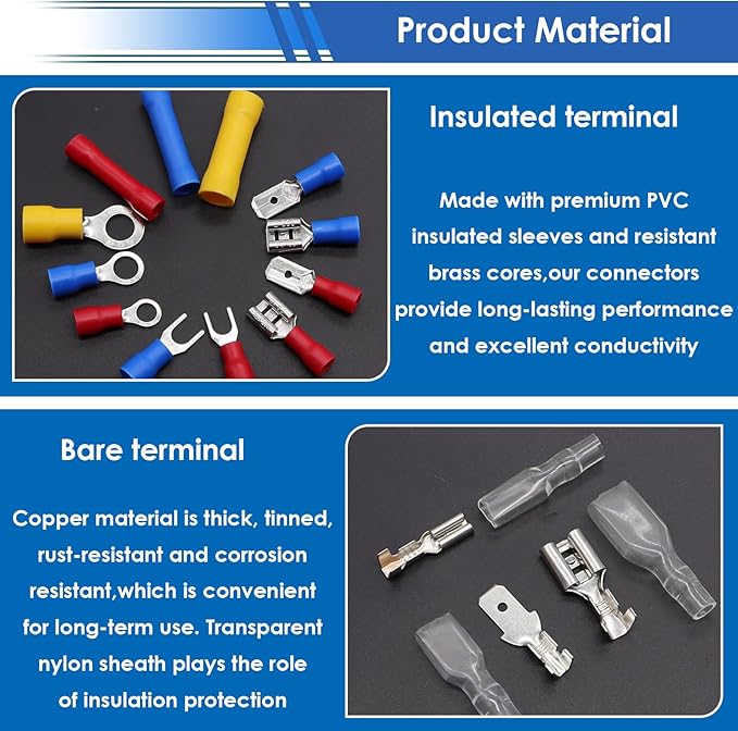 smseace 1100Pcs Crimp Wire Connectors with Crimping Tool Packed in Handheld box 22-10AWG Insulated Crimp Spade/Fork/Ring/Butt Electrical Speaker Wire Connector
