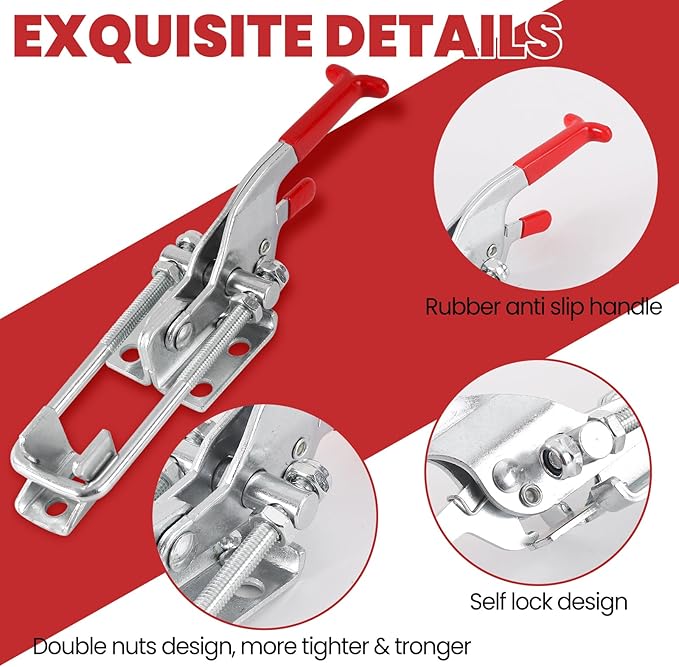 8 Pack Heavy Duty Toggle Clamp Latches 431 Type, 2000Lbs Holding Capacity Adjustable Latch U Bolt Self Lock Toggle Latch Smoker Lid Latch for Tire Carrier Latch Trailer Latch Door Latch Hardware