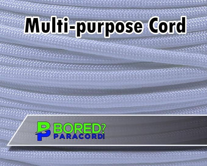 BORED? PARACORD! 550 lb Paracord - Ideal for Crafting, Camping, DIY Projects, Active & Military Outdoors - Strong Survival Rope - Tactical Parachute Cord Type III - White 1000 Feet