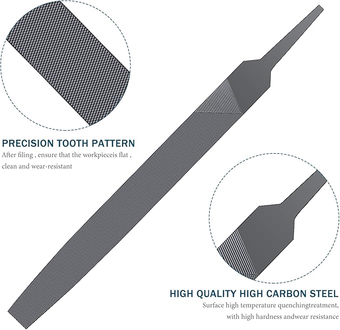 2P 6-inch Flat Medium Cut File Double Cut Teeth High Carbon Steel Hand File Single Cut Hardened Without Handle Ideal for Wood, Metal, Plastic