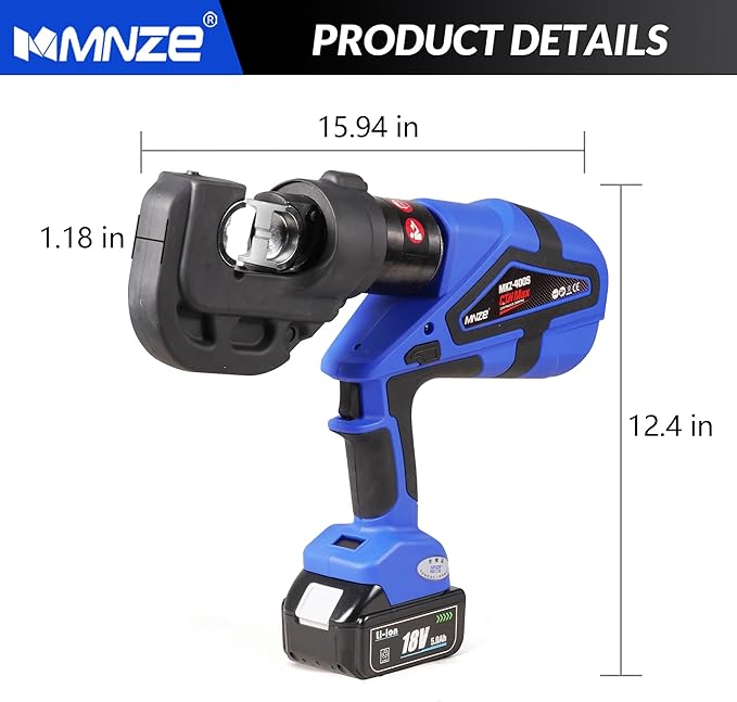 Electric Hydraulic Cable Lug Crimper Pliers Rechargeable Crimping Tool 12 Ton Electrical Terminal Cable Wire Fiber Crimper Kit with 12 Dies (MZ-MKZ-400)