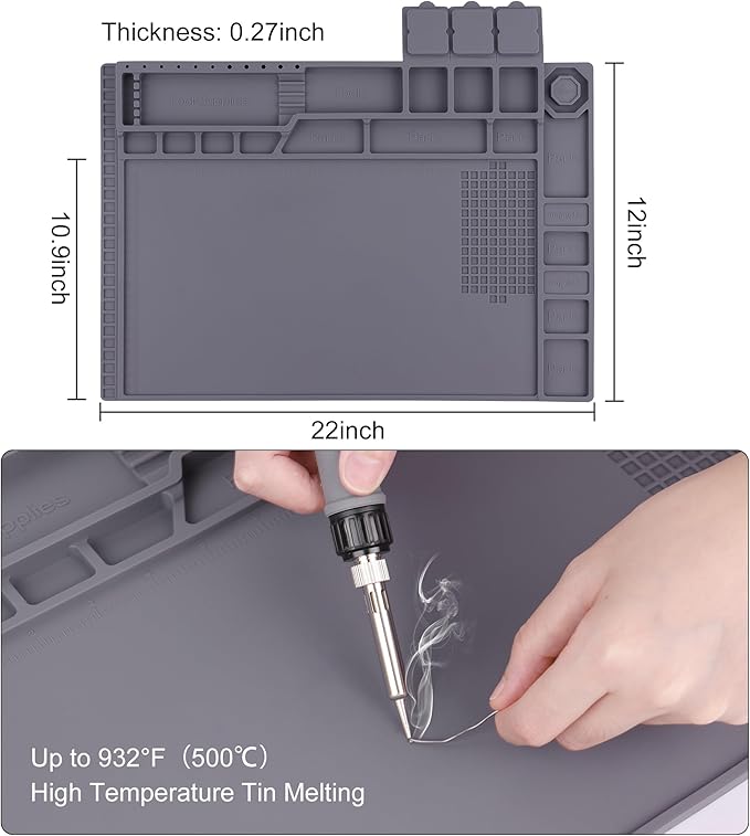 Premium Heat Resistant 932°F Magnetic Soldering Mat, 17.3'' x 11.8'' Electronics Repair Work Mat for Soldering, Electronics Computer Cellphone Repair, BGA Soldering Gun Iron Workbench Protection