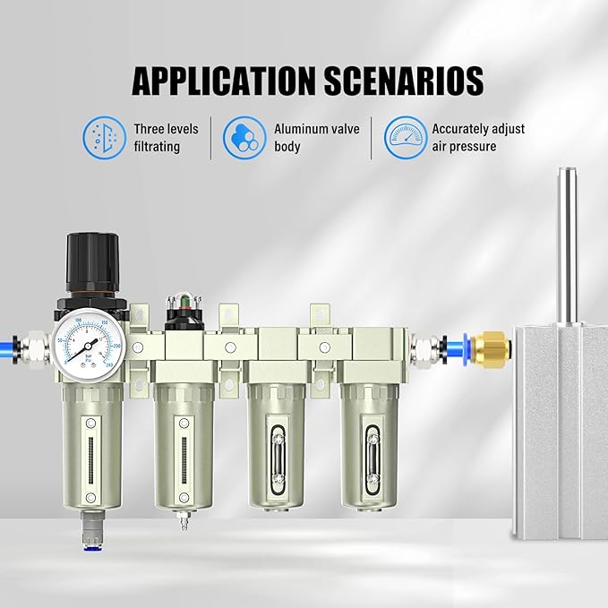 4 Stage Heavy Duty Industrial Grade 3/4" NPT Air Drying System, Auto Drain,Coalescing Filter,Particulate Filter,Double Desiccant Dryer and Air Regulator For Plasma Cutter and Paint Spray