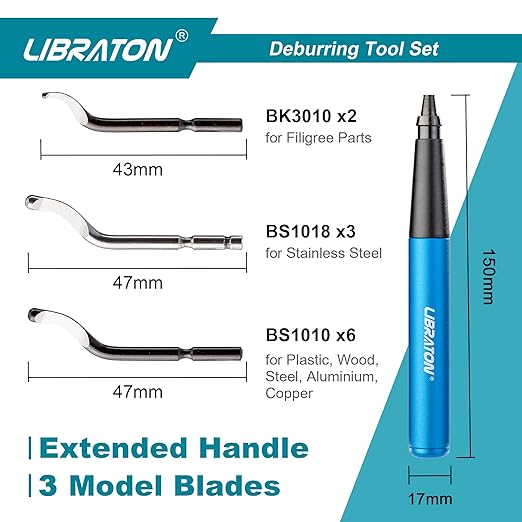 Libraton Deburring Tool with 11 High-Speed Steel Blades, 360 Degree Rotary Head, Professional Deburring Tool Kit Works on Metal, Resin, Aluminum, Copper, Plastic, 3D Printing, Wood