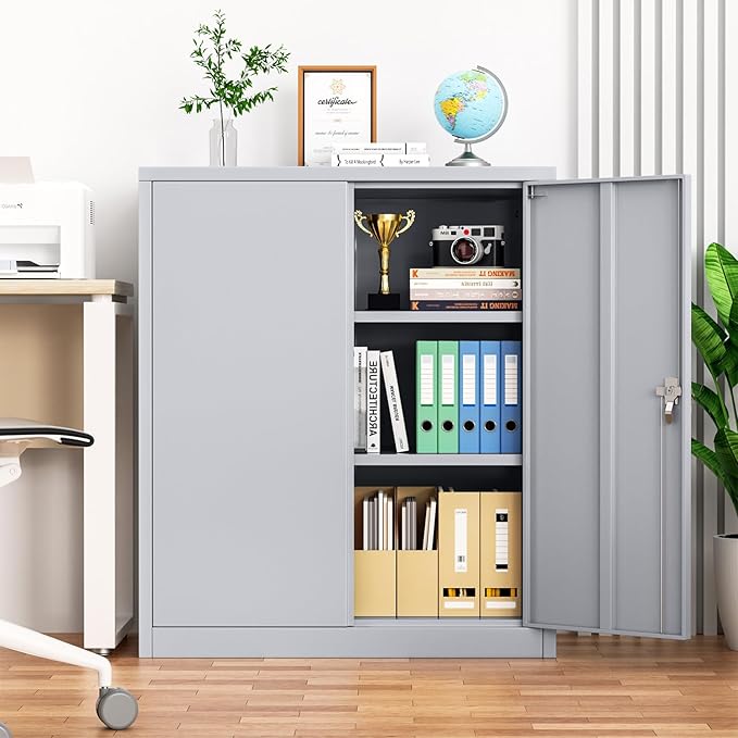 Pataku Metal Storage Cabinet, Garage Cabinet with Doors and Shelves 36" Hx32 Wx16 D, Steel Lockable File Cabinets for Office, Home, Garage, Basement, Industrial, Dark Grey