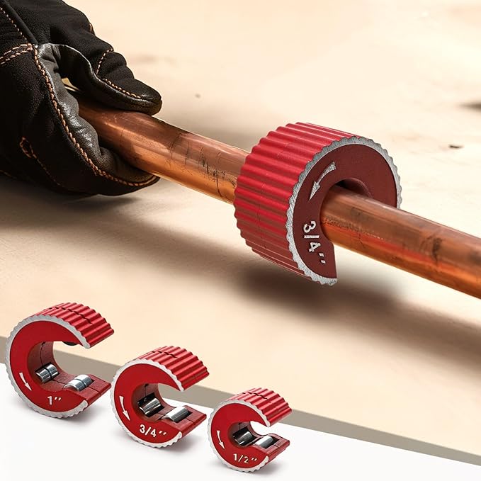 YOUEON Tubing Cutter Set, 6-Piece Copper Pipe Cutter Kit with Self-Tightening C-Shape Cutters (1/2", 3/4", 1"), Deburring Tool with 2 Extra Blades, for PVC, Copper, and Aluminum Pipes