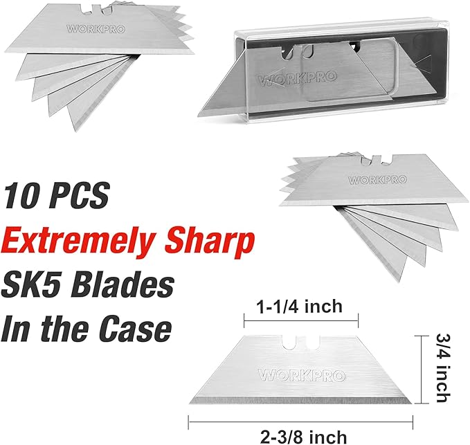WORKPRO Folding Utility Knife G10 Handle with Stainless Steel Head, Quick-change Blade & Back Lock, Heavy Duty Box Cutter, 1PC Razor Knife with Extra 10PC SK5 Blades