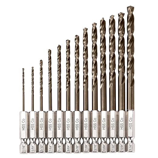 Hex Shank Cobalt Drill Bit Set for Metal and Hardened Steel, 13Pcs 1/16"-1/4" M35 HSS Twist Drill Bits for Impact Driver, with Index Holder