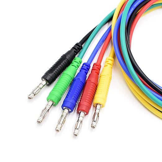 5 Colors 4mm Banana Plug Male to Male Test Leads 14AWG Heavy Duty Jumper Wires Silicone Soft Test Cable for Multimeter Electrical Testing 20A 6Ft