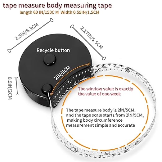 Tape Measure Body Measuring Tape Window Reading Retractable Soft Dual-Scale Tape with Lock Button for Weight Loss Muscle Building Sewing Tailor pet & Medical Measurements 60inch Fashion Tape