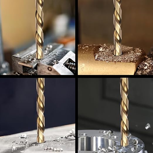 1/4" Cobalt Drill Bit Set (10Pcs), M35 HSS, 135 Degree Tip, Twist Jobber Length for Hardened Metal, Stainless Steel, Cast Iron, Wood, and Plastics, with Index Storage Case