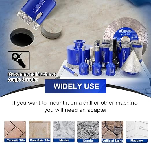 SHDIATOOL Diamond Tile Drill Bits Kit 12pcs, Porcelain Hole Saw Sets, Core Bits Cutter for Drilling Ceramic Marble Granite (6/8/10/35/50/65/25MM/2/HEX/SDSPLUS/4.5"/6MM)