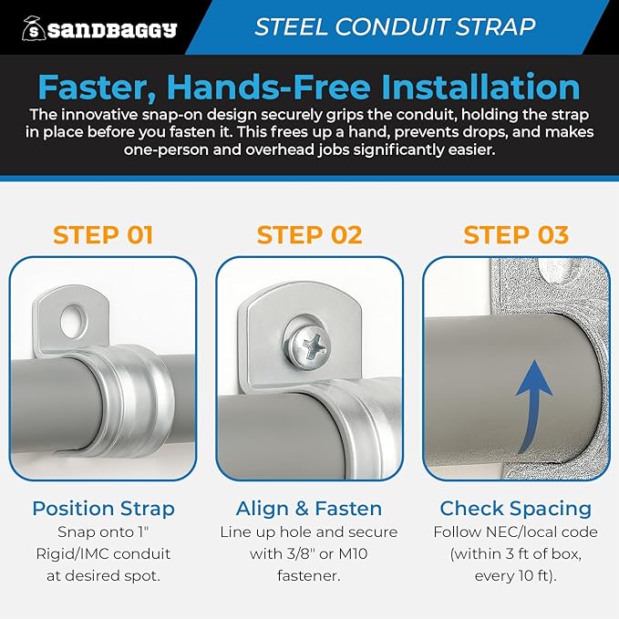 1-Inch One-Hole Conduit Strap | Steel Clamp for Rigid/IMC - Sandbaggy (1 inch, 5000, Count)
