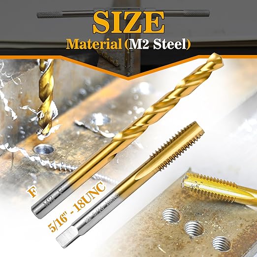 5/16"-18 UNC Tap and F Drill Bit Kit, M2 HSS Drill and Tap Set, Combination of Drill and Tap Kit for Metal