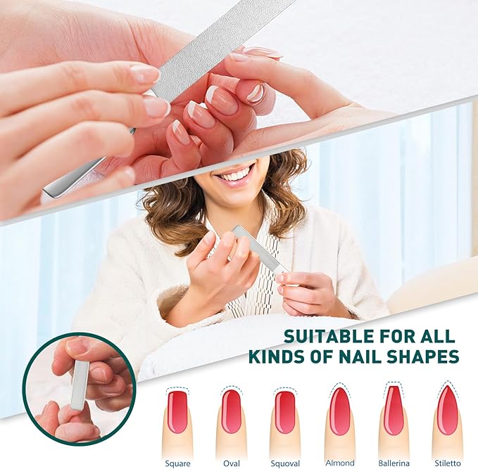 Glass Nail File - Stainless Steel with Anti-Slip Handle and Leather Case, Family or Travel Mini Nail File Suitable for Both Men and Women