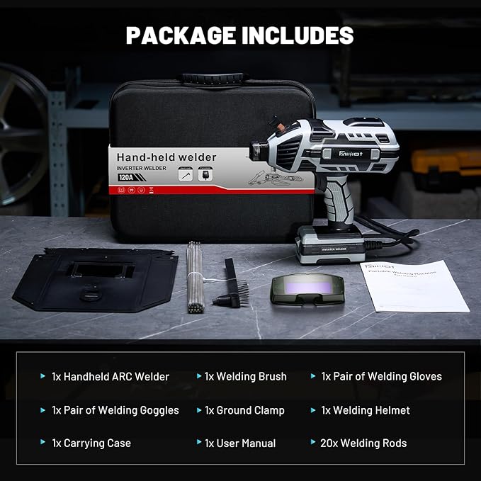 Portable Welding Machine 110V with Auto Darkening Goggles: Handheld IGBT Inverter ARC Welder Gun Stick Welder - 6 Variable Current Adjustment for 3/32"-1/8" Rods and DIY, Professional Use,Repair(Grey)